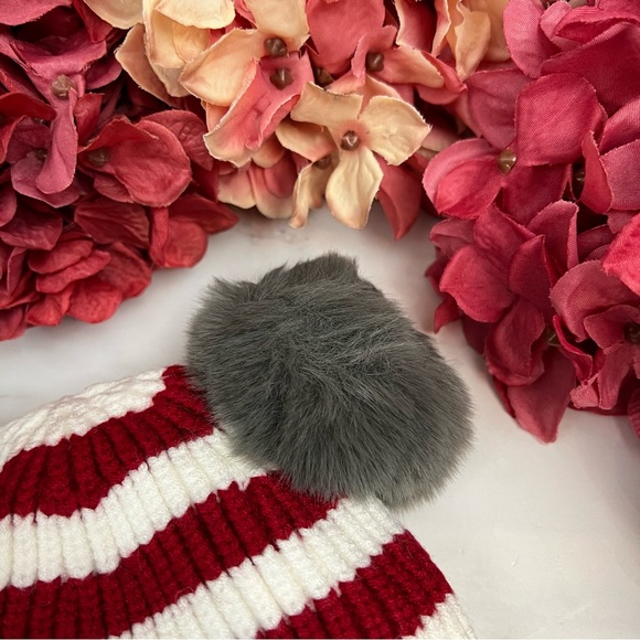 Infant Baby Red Striped Winter Hat & Ring Scarf Set - Picture 8 of 16